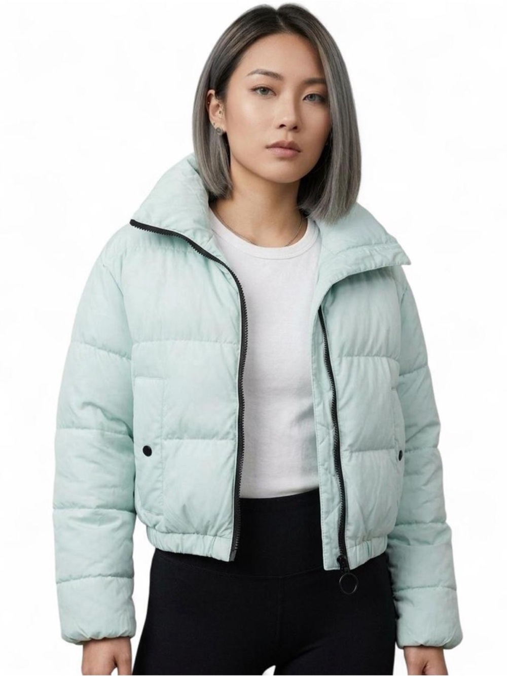 Garage Mint Green Cropped Puffer Jacket - Picture 2 of 6